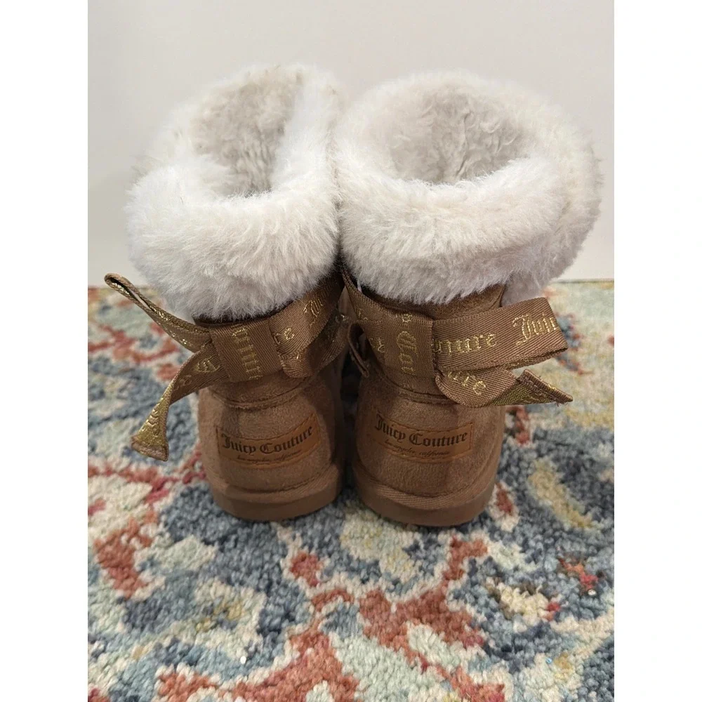 Juicy Couture Boots Girls 8 Toddler Brown Faux Fur Suede McBling *Flawed